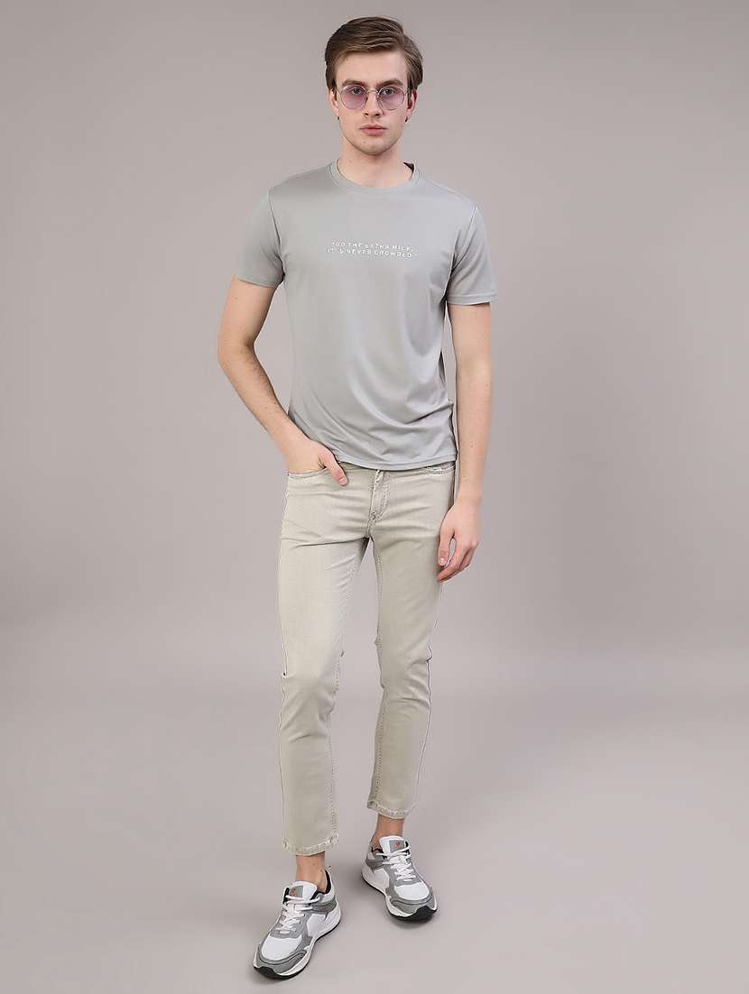 grey cotton blend plain tshirt - 22363225 -  Standard Image - 4