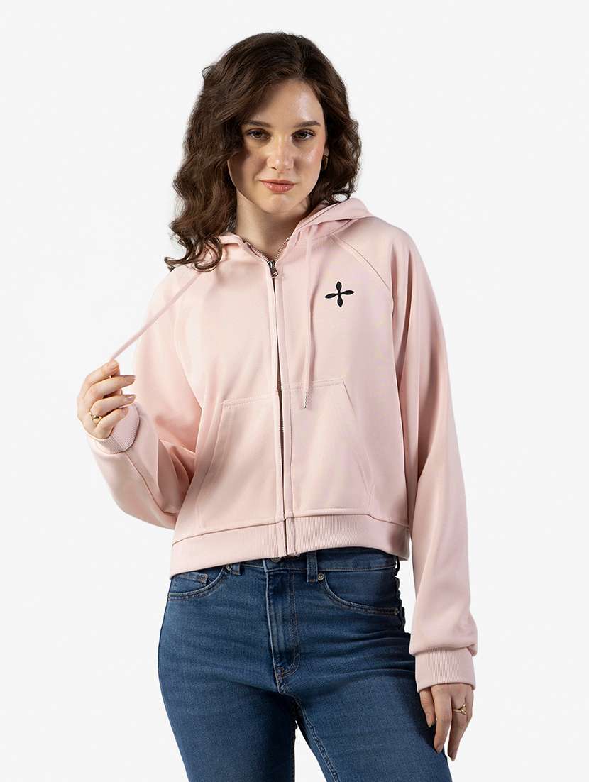 Women Solid Long Sleeve Hooded Crop Sweatshirt - 22363234 -  Standard Image - 1