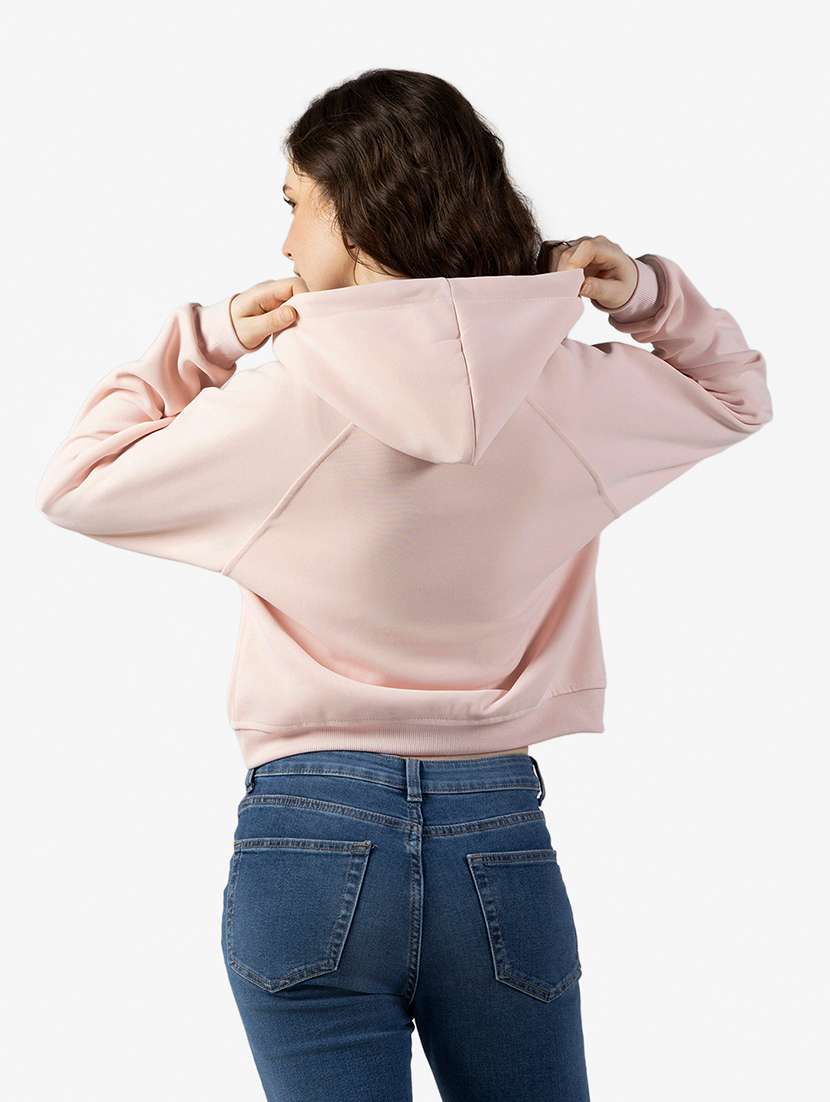 Women Solid Long Sleeve Hooded Crop Sweatshirt - 22363234 -  Standard Image - 4