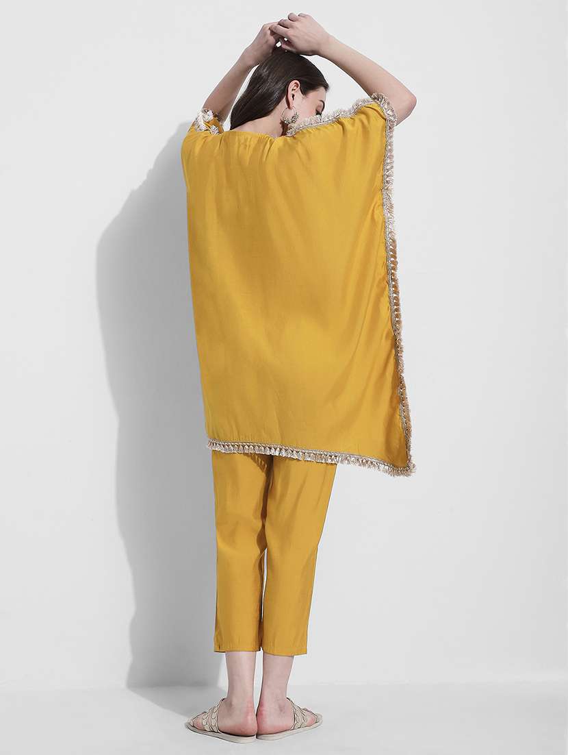 women solid with work kimono sleeve kaftan kurta pant set - 22363237 -  Standard Image - 4