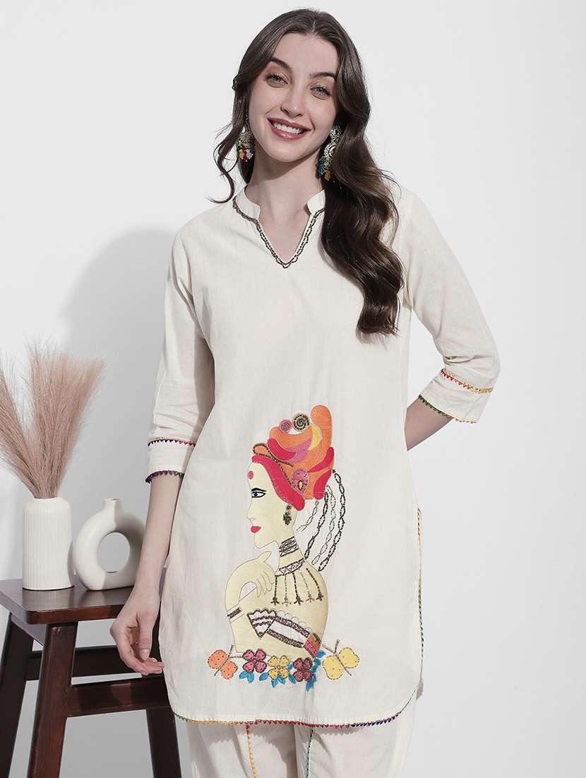 women solid with work three quarter sleeve dhoti kurta set - 22363238 -  Standard Image - 1