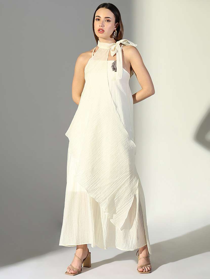 women solid shoulder strap a-line dress with drape over - 22363242 -  Standard Image - 1