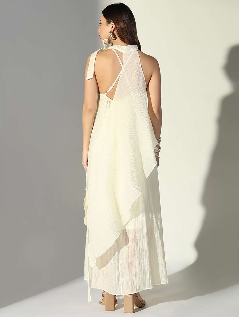 women solid shoulder strap a-line dress with drape over - 22363242 -  Standard Image - 4