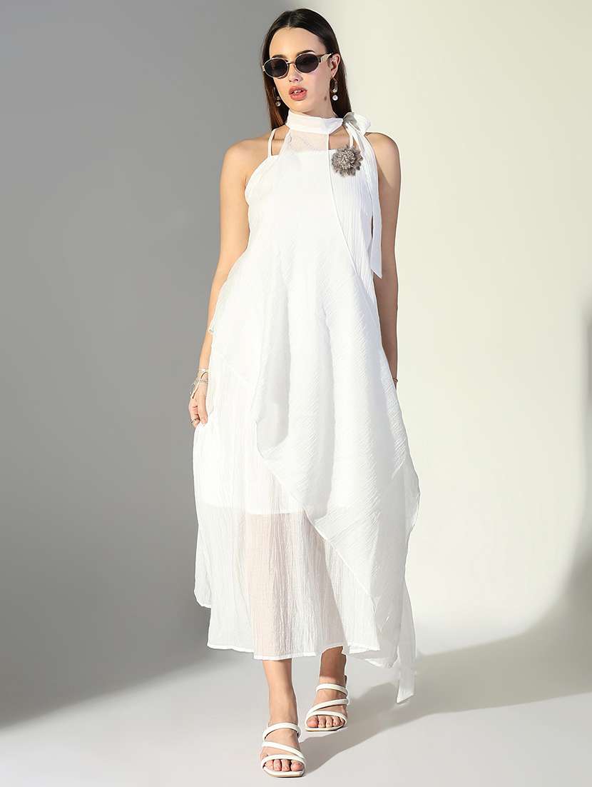 women solid shoulder strap a-line dress with drape over - 22363243 -  Standard Image - 1