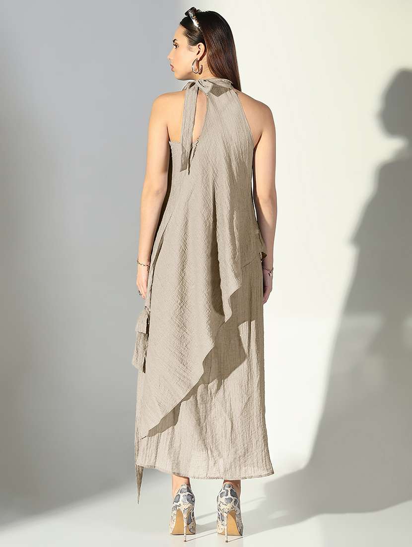 women solid shoulder strap a-line dress with drape over - 22363244 -  Standard Image - 4