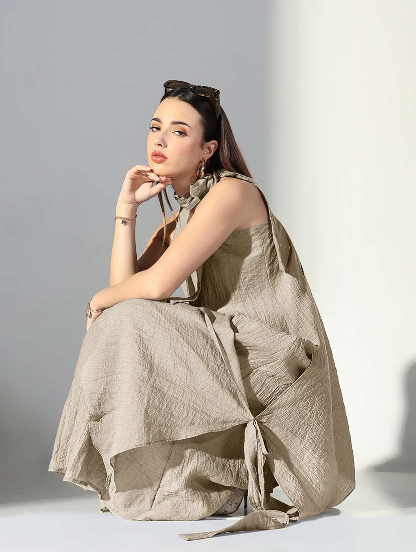 women solid shoulder strap a-line dress with drape over - 22363244 -  Standard Image - 6