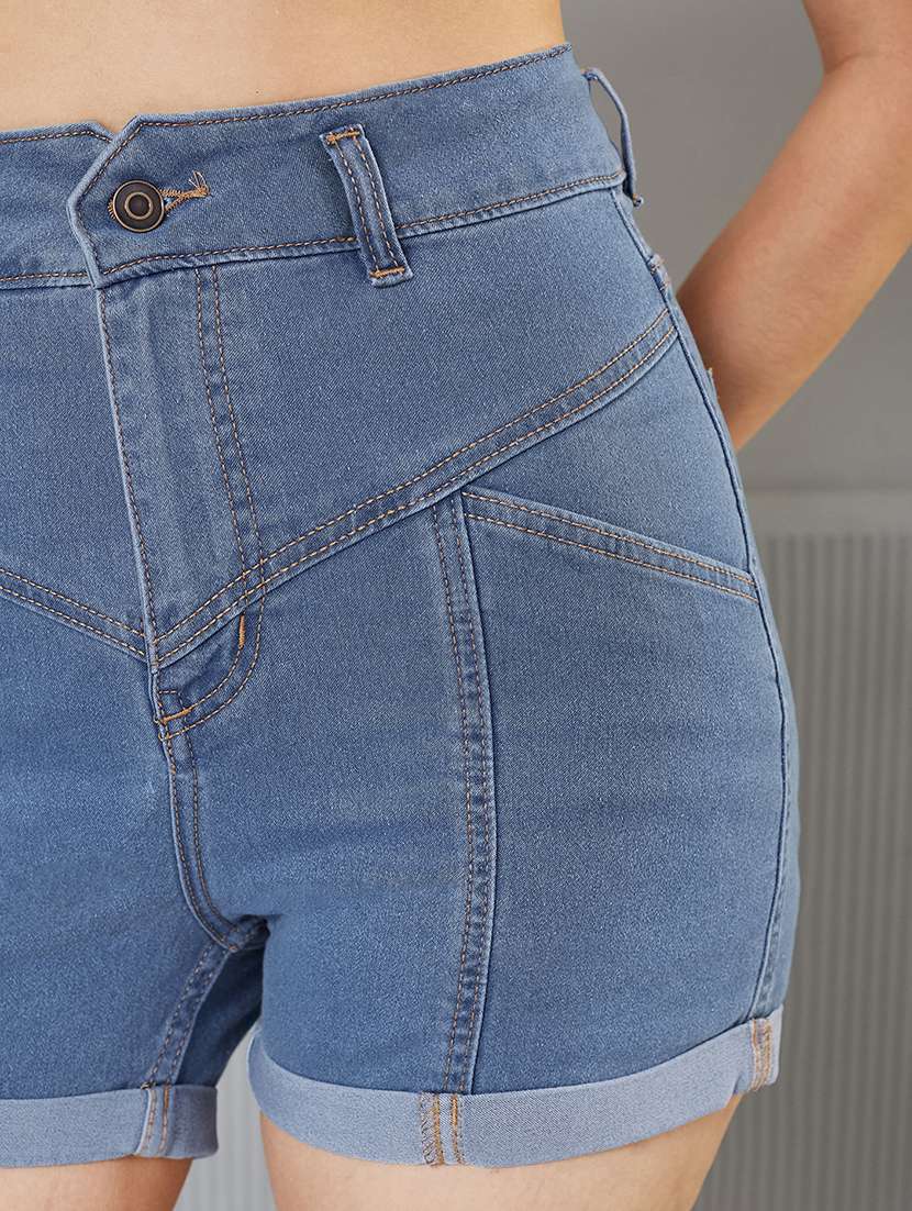 women solid high rise denim shorts - 22363248 -  Standard Image - 4