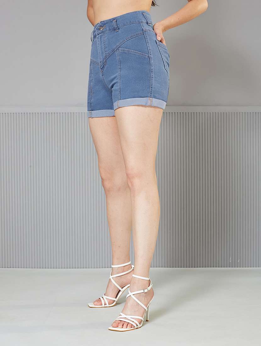 women solid high rise denim shorts - 22363249 -  Standard Image - 1