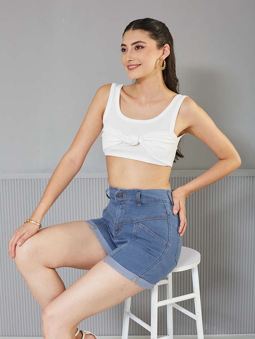women solid high rise denim shorts - 22363249 -  Standard Image - 4