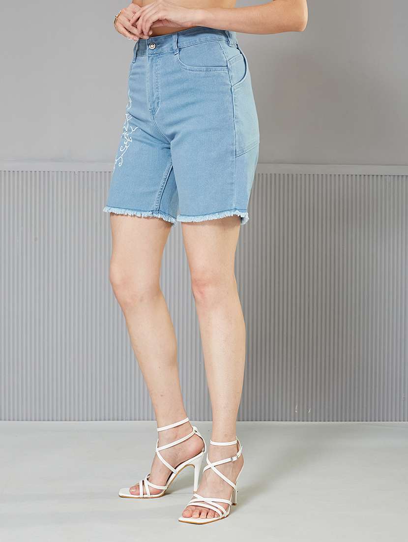 women printed high rise denim shorts - 22363251 -  Standard Image - 1
