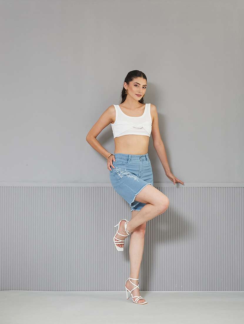 women printed high rise denim shorts - 22363251 -  Standard Image - 4