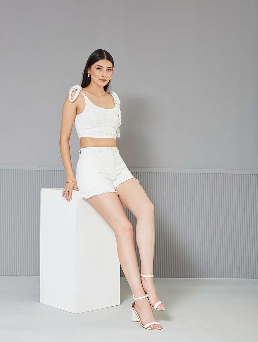 women solid high rise denim shorts - 22363252 -  Standard Image - 4