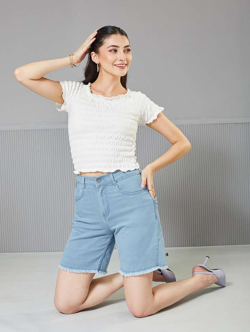 women solid high rise denim shorts - 22363253 -  Standard Image - 4