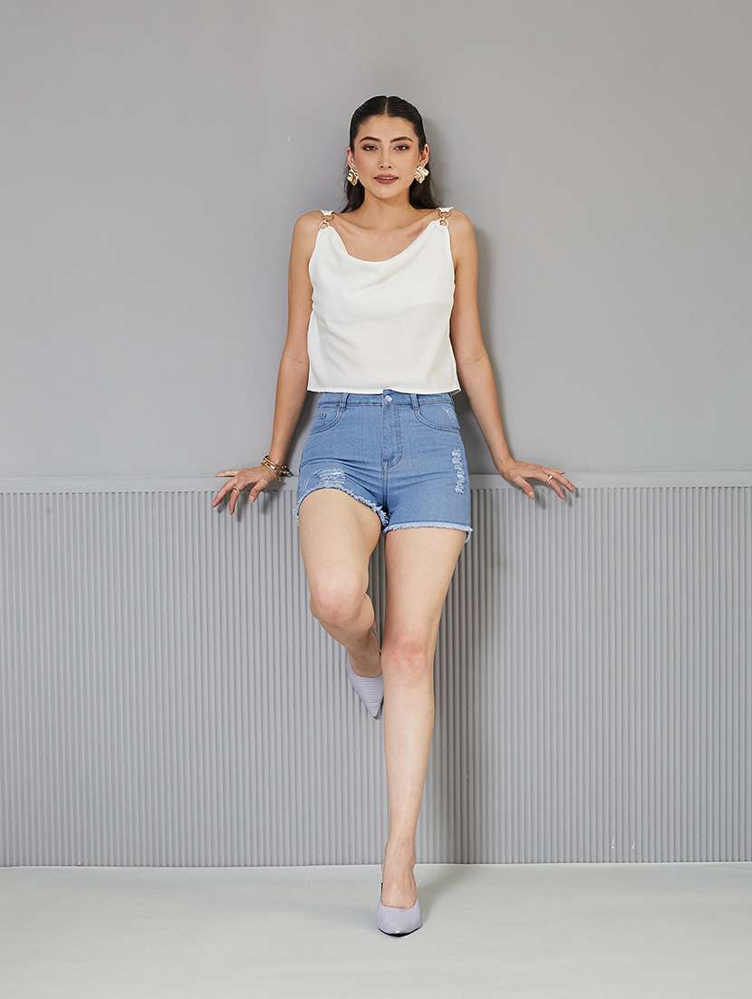 Women Distressed High Rise Denim Shorts - 22363256 -  Standard Image - 4