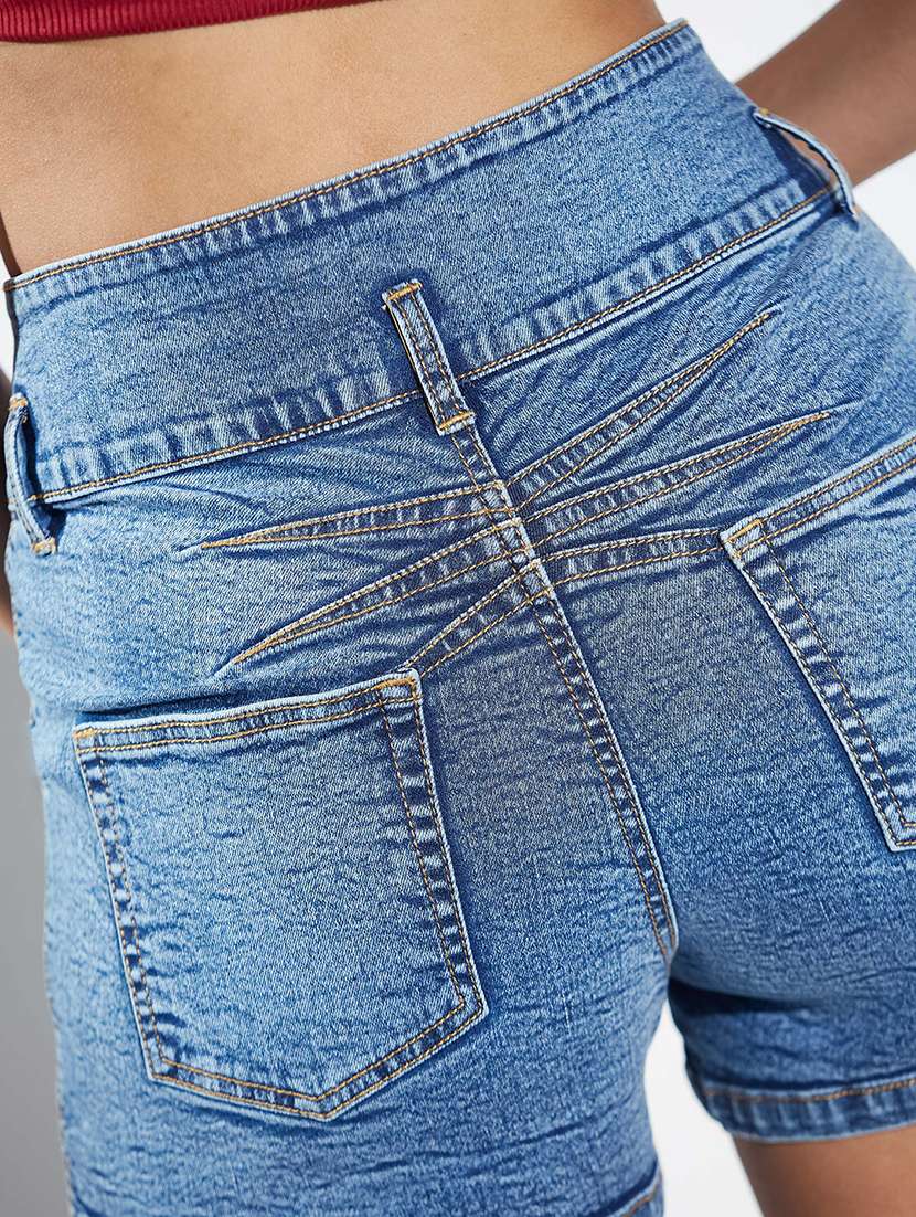 women solid high rise denim shorts - 22363261 -  Standard Image - 4