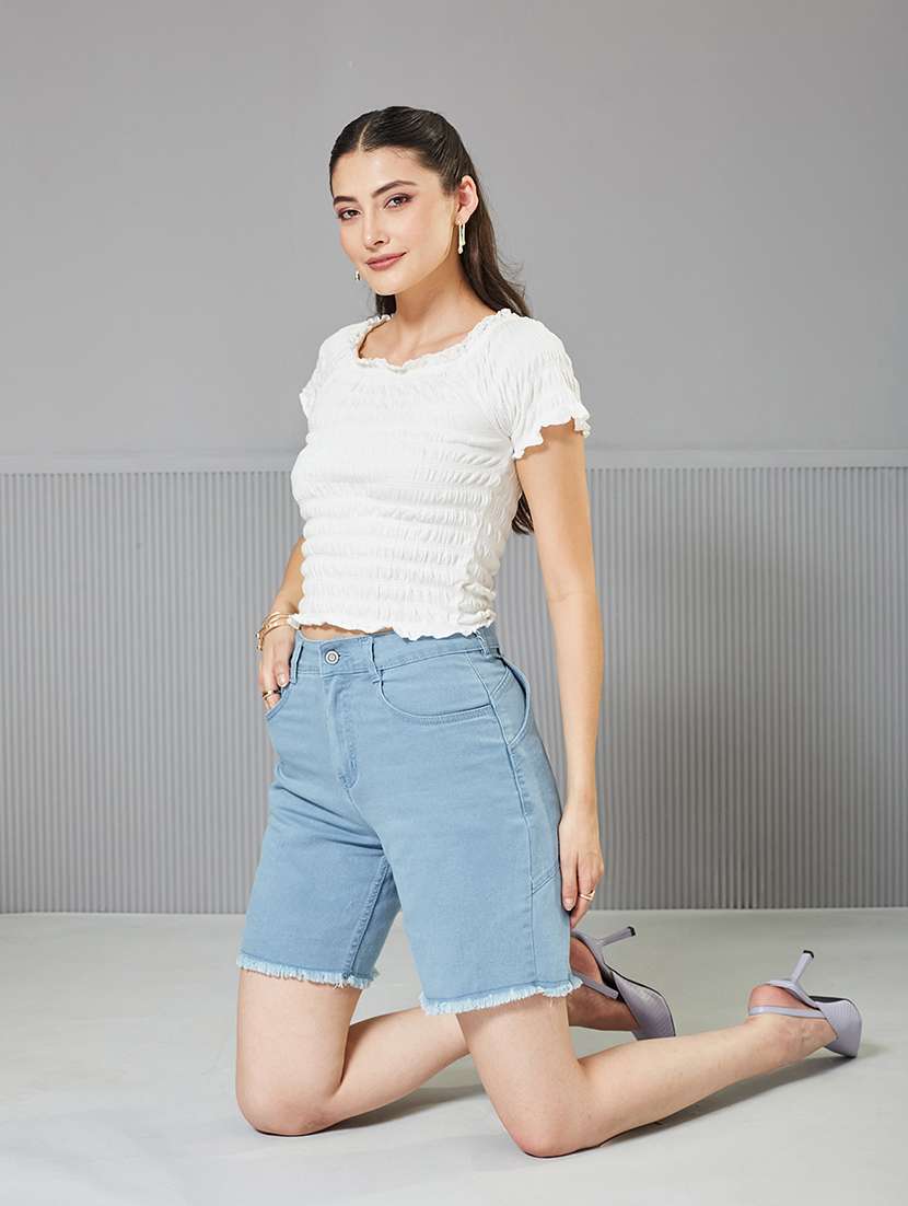 women solid high rise denim shorts - 22363262 -  Standard Image - 4
