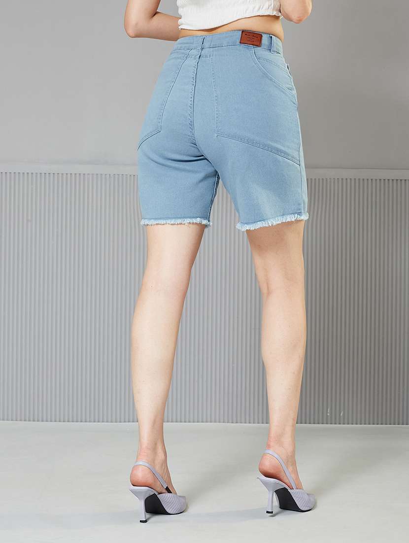 women solid high rise denim shorts - 22363269 -  Standard Image - 1