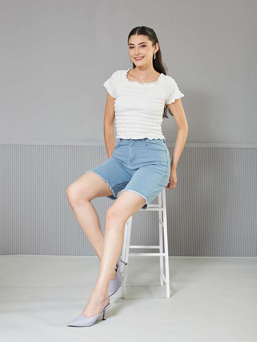 women solid high rise denim shorts - 22363269 -  Standard Image - 4