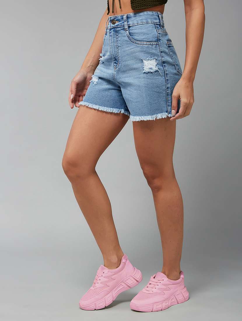 women distressed high rise denim shorts - 22363272 -  Standard Image - 1