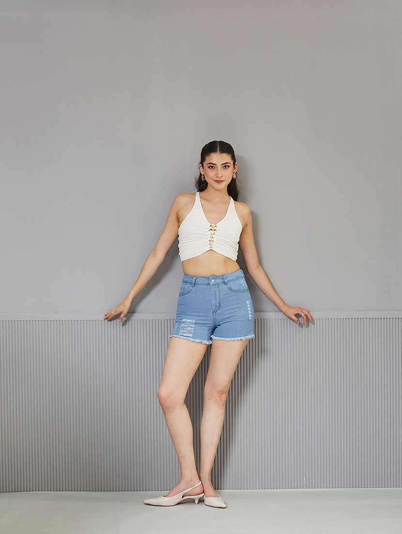 women distressed high rise denim shorts - 22363274 -  Standard Image - 4