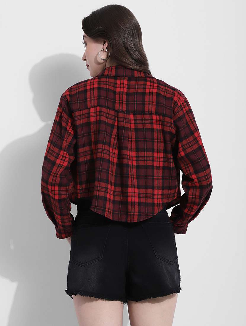 women checkered long sleeve crop shirt - 22363280 -  Standard Image - 4