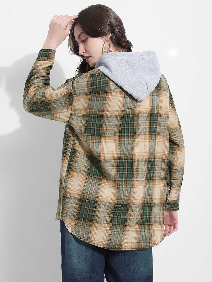 women checkered long sleeve hooded shirt - 22363281 -  Standard Image - 4