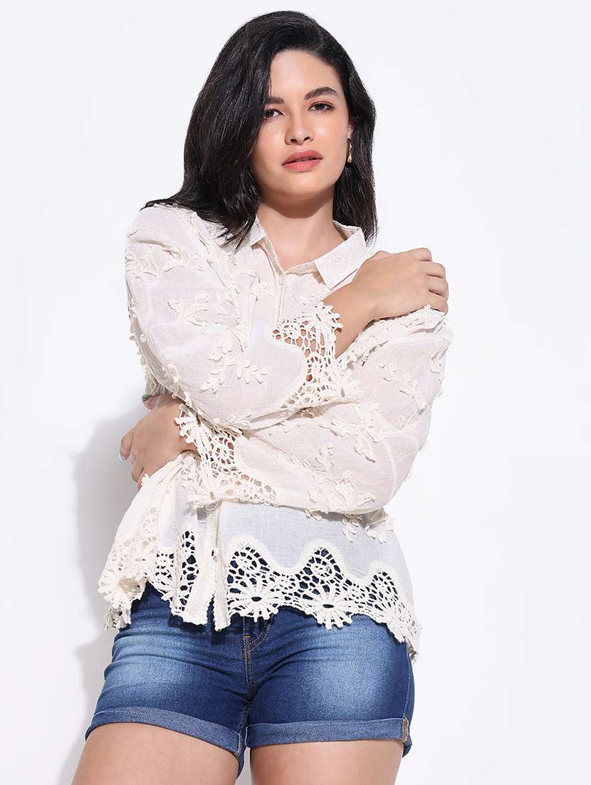 women self designed collared long sleeve shirt - 22363283 -  Standard Image - 1