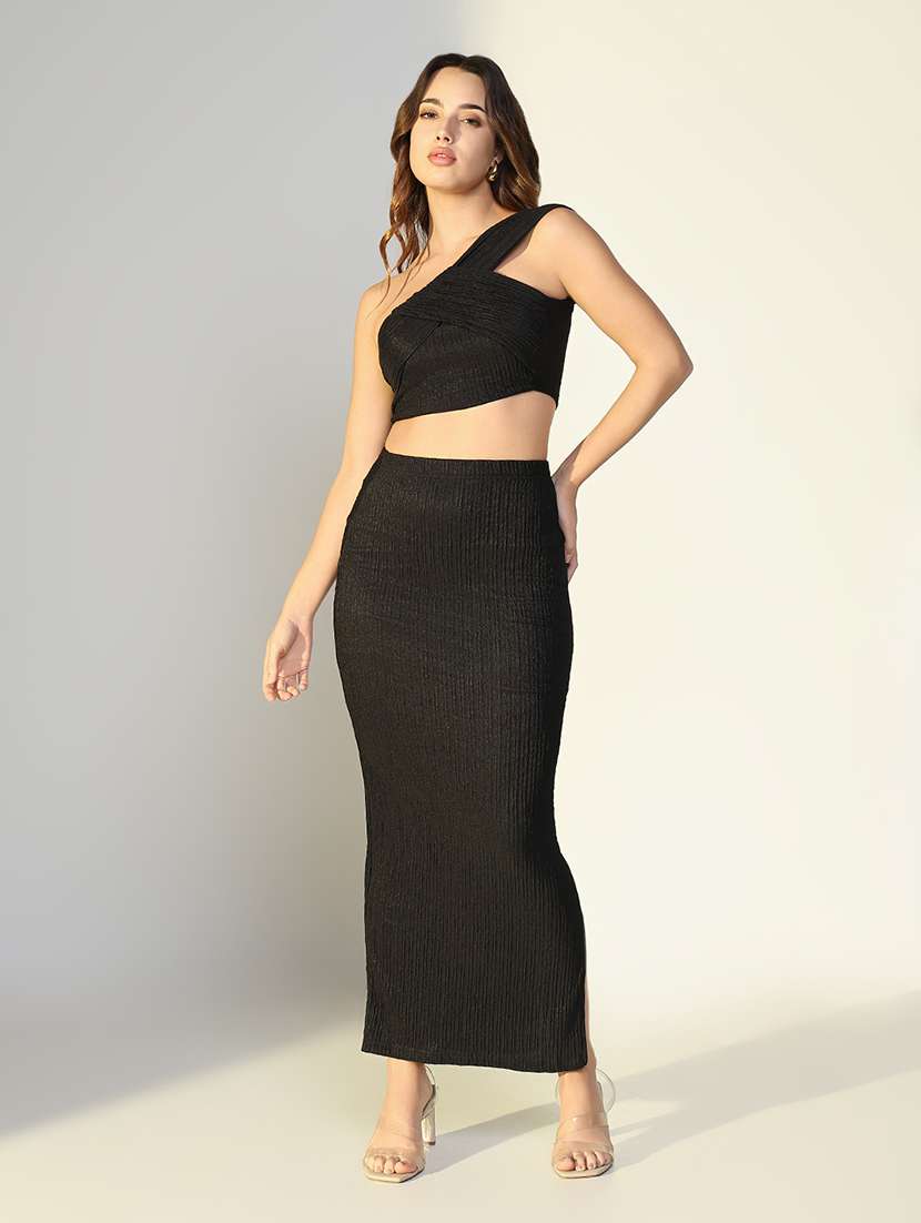 women solid top and skirt co-ord set - 22363289 -  Standard Image - 1