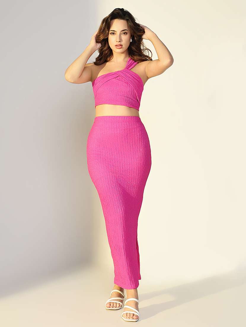 women solid top and skirt co-ord set
