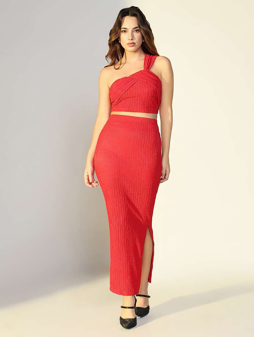 women solid top and skirt co-ord set - 22363291 -  Standard Image - 1