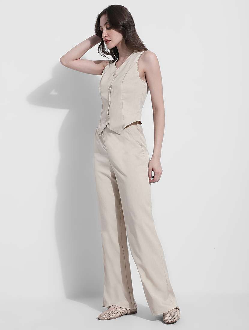women solid vest top and trouser co-ord set - 22363295 -  Standard Image - 1