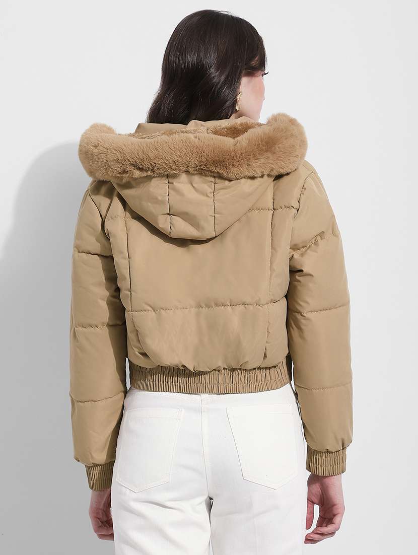 women solid long sleeve hooded quilted jacket - 22363299 -  Standard Image - 4