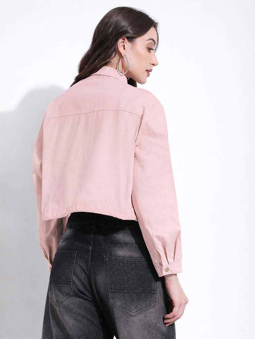 women solid collared long sleeve denim jacket - 22363301 -  Standard Image - 4