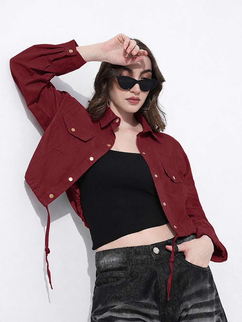 women solid long sleeve crop denim jacket - 22363302 -  Standard Image - 4