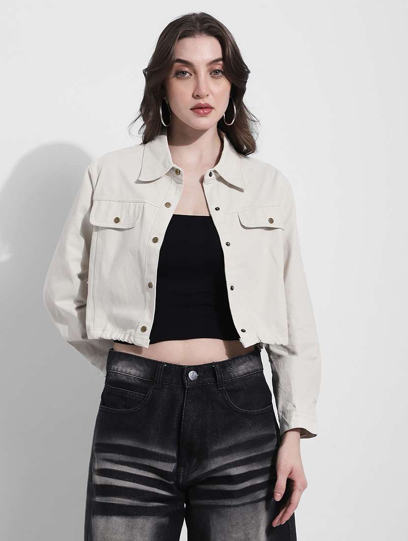 women solid long sleeve denim jacket - 22363303 -  Standard Image - 1
