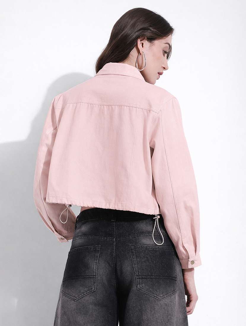 women solid long sleeve crop denim jacket - 22363304 -  Standard Image - 4