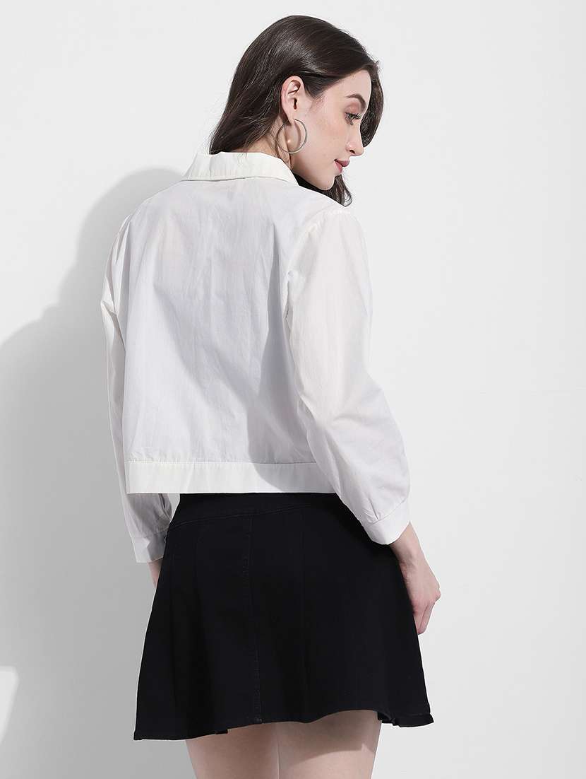 women solid long sleeve crop regular jacket - 22363307 -  Standard Image - 4