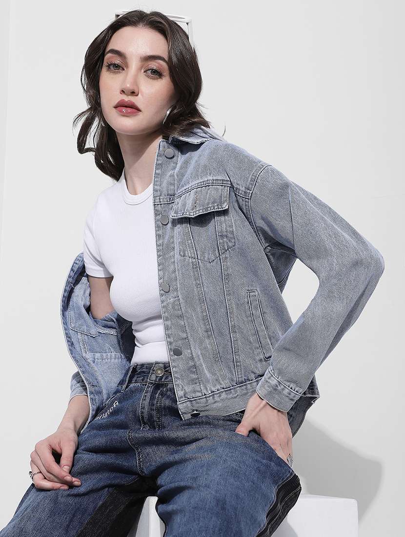 women solid long sleeve hooded denim jacket - 22363308 -  Standard Image - 1