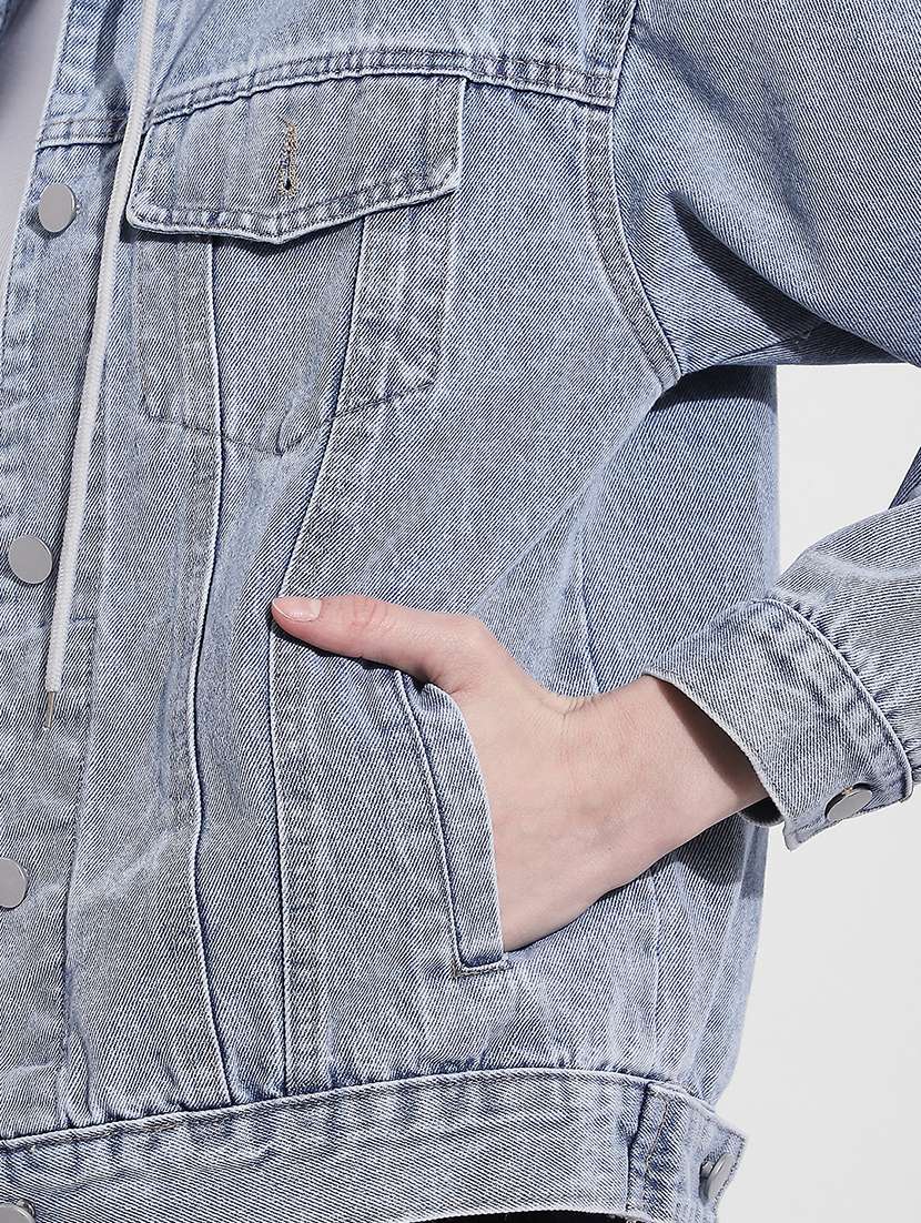 women solid long sleeve hooded denim jacket - 22363308 -  Standard Image - 6