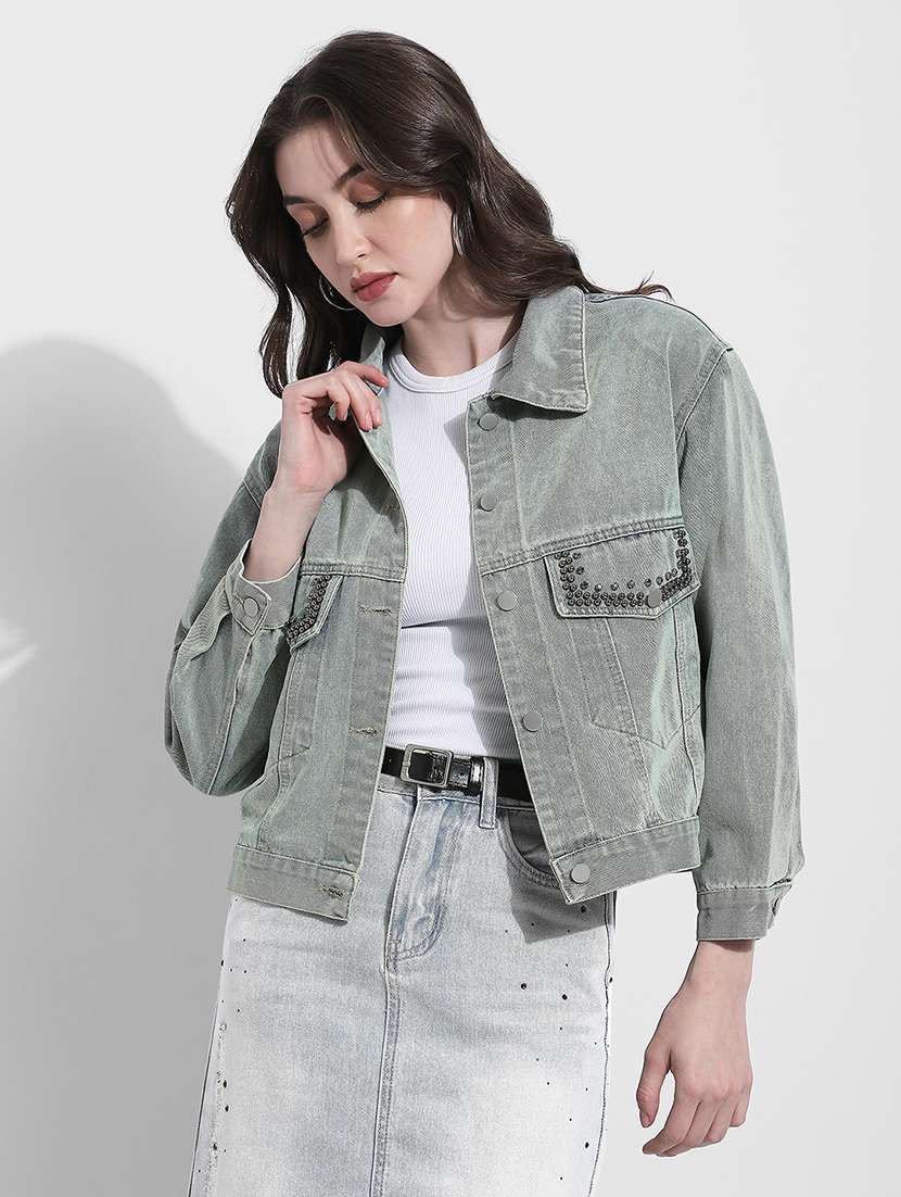 women solid long sleeve denim jacket - 22363309 -  Standard Image - 1