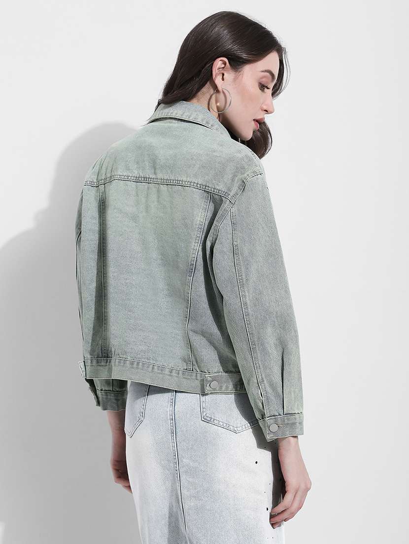 women solid long sleeve denim jacket - 22363309 -  Standard Image - 4