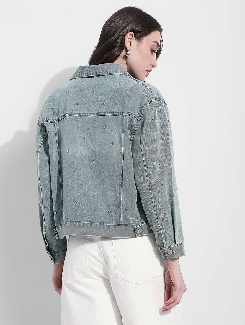 women solid long sleeve denim jacket - 22363310 -  Standard Image - 4