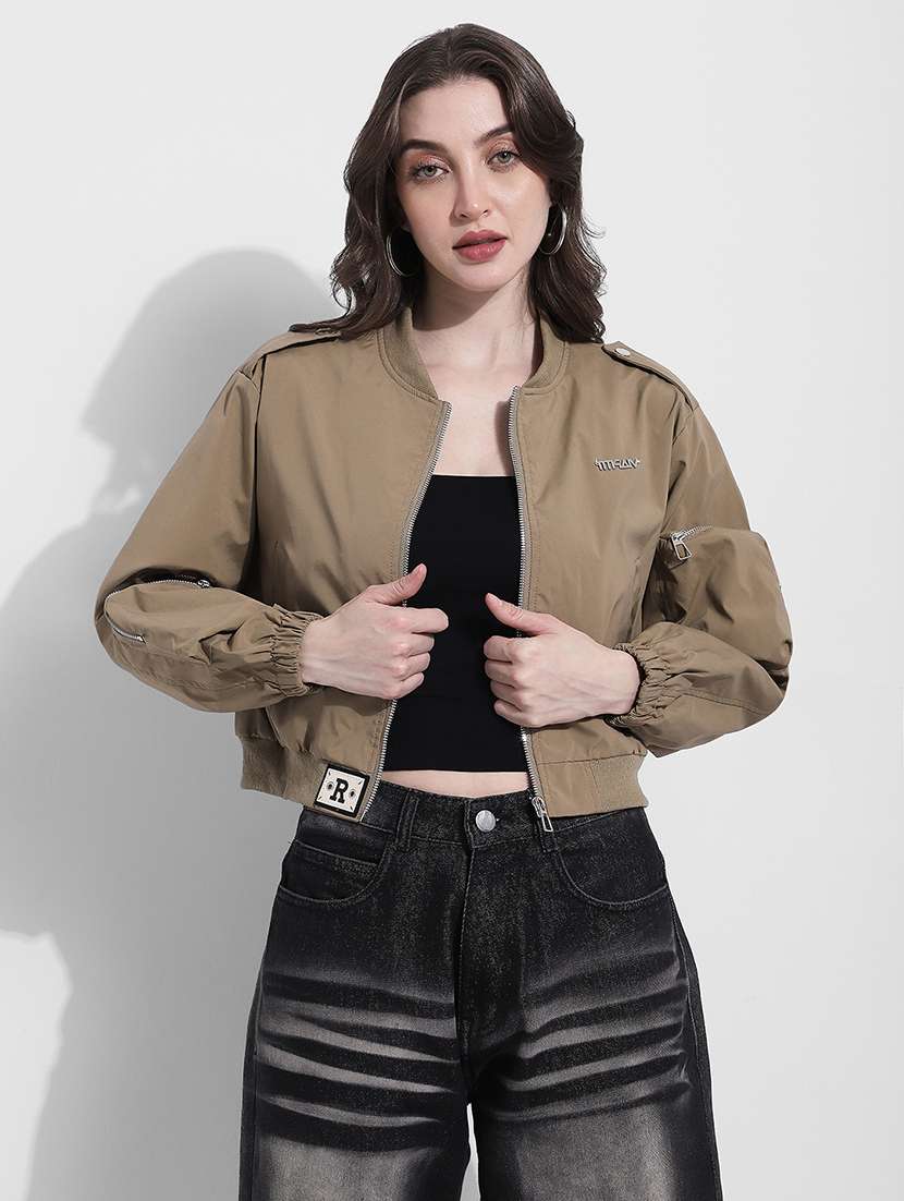 women solid long sleeve crop biker jacket - 22363311 -  Standard Image - 1
