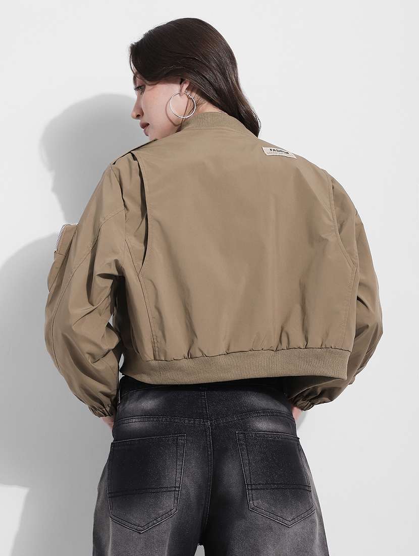 women solid long sleeve crop biker jacket - 22363311 -  Standard Image - 4