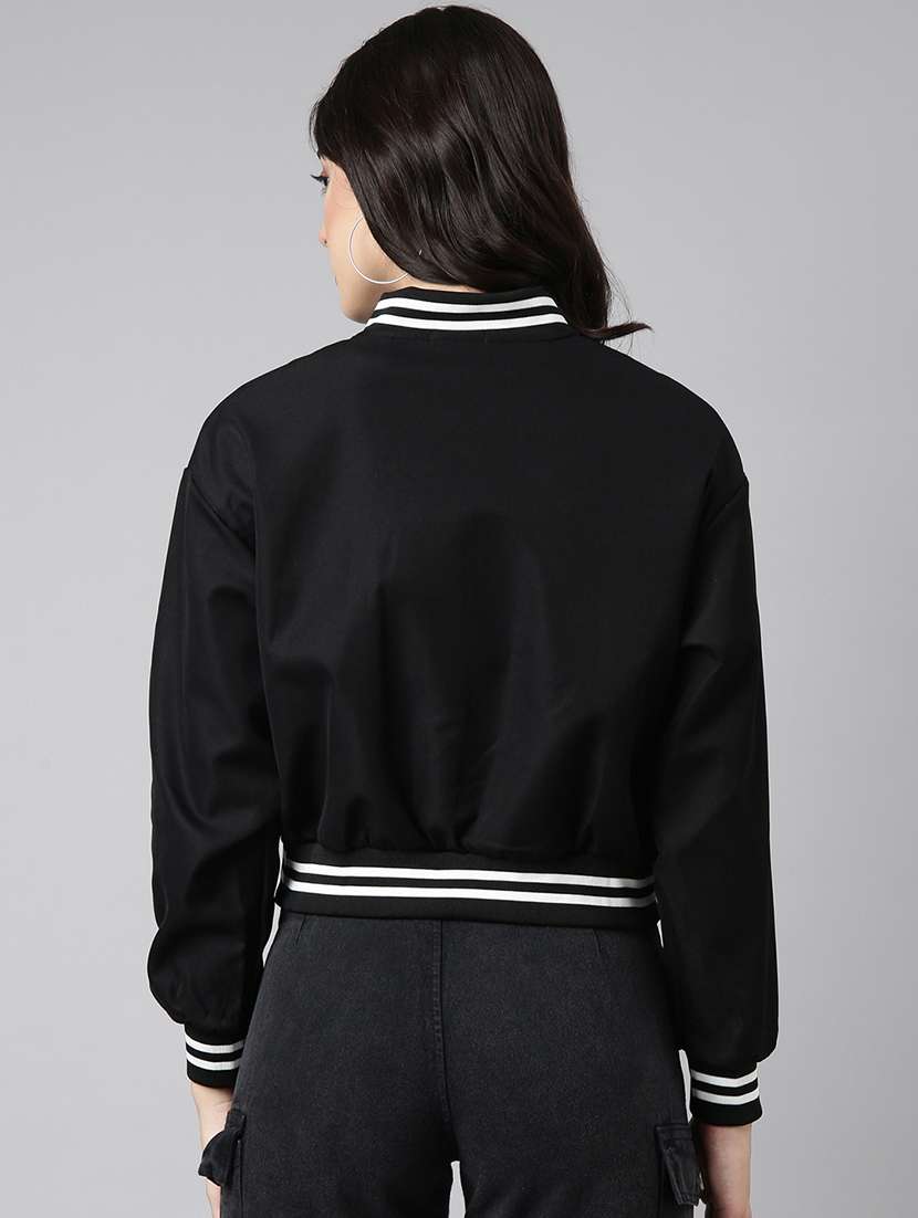women solid long sleeve crop varsity jacket - 22363313 -  Standard Image - 4