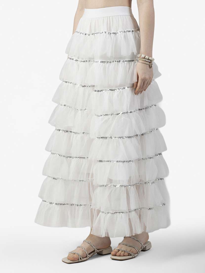 women solid mid rise ruffle maxi skirt - 22363318 -  Standard Image - 1