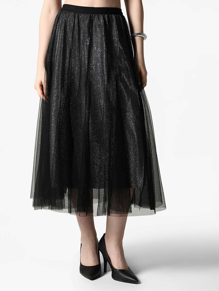 women solid high rise flared skirt