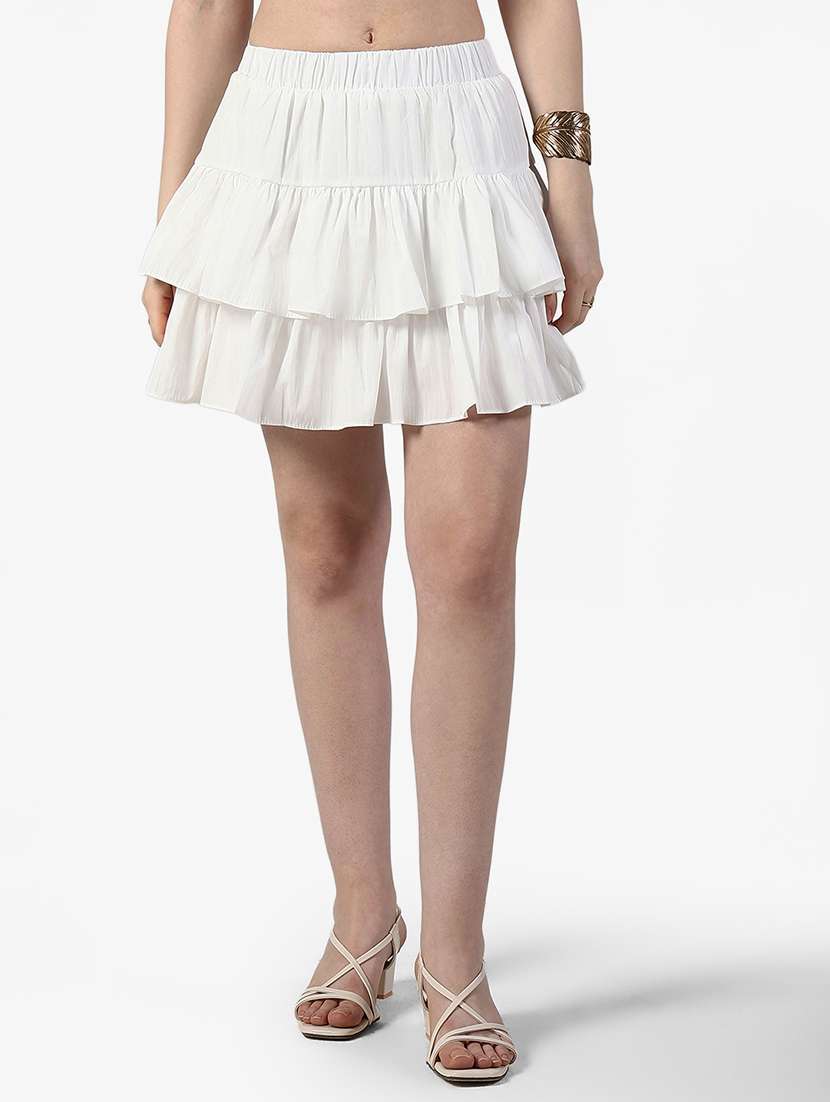 women solid mid rise layered mini skirt