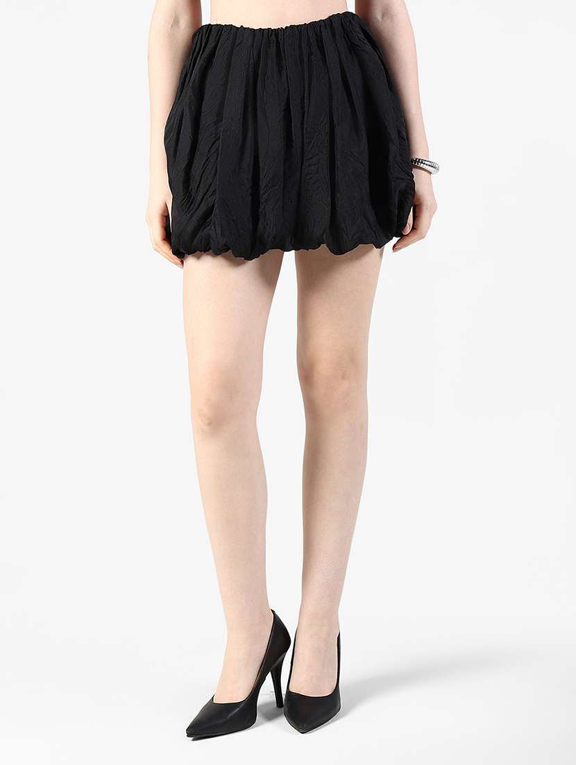 women solid mid rise ballon mini skirt