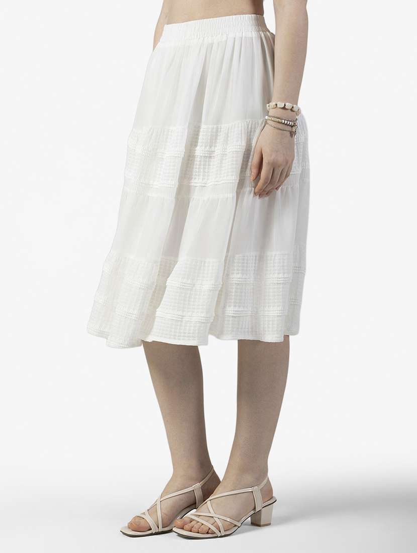 women solid mid rise tiered skirt - 22363330 -  Standard Image - 1